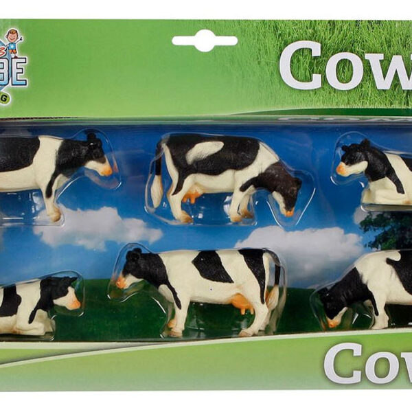 Kids Globe koeien zwart/wit liggend en staand 6 stuks 1:32