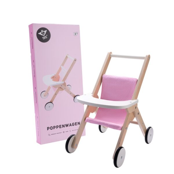 Poppen houten wandelwagen voor babypop - roze