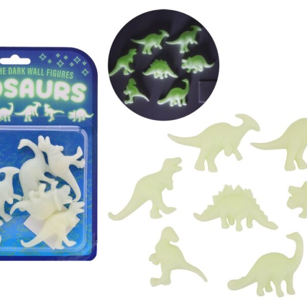 Glow in the dark 3D muur dino's 7 stuks op kaart