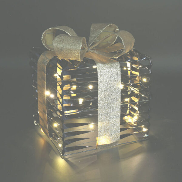 Countryfield Kerstkado LED Bling M glitter 20x20x23cm - goud