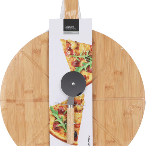 Pizza snijplank bamboo set incl. pizzasnijder