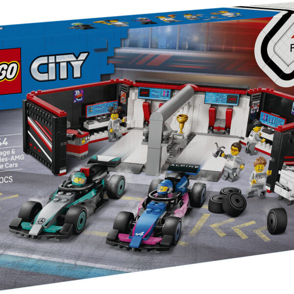 LEGO City F1 garage met Mercedes-AMG en Alpine auto's