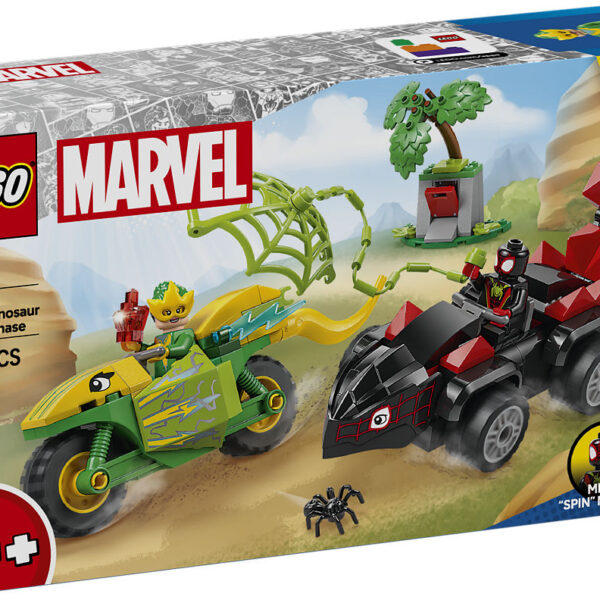 LEGO Spidey Spin en Electro achtervolging met dinovoertuigen