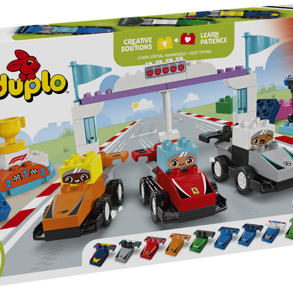 DUPLO Stad F1 team racewagens en coureurs