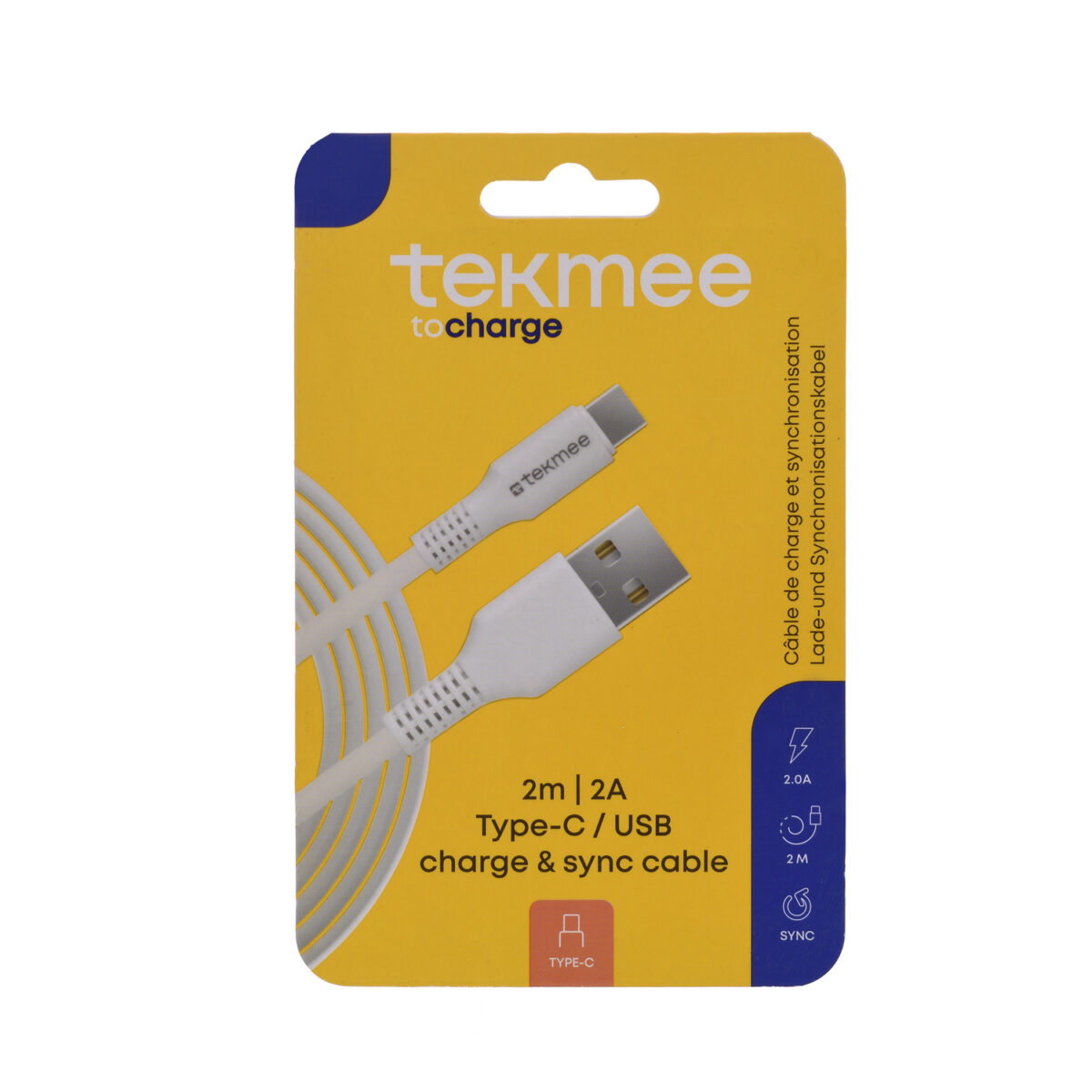 Tekmee oplaadkabel USB / USB-C 2M