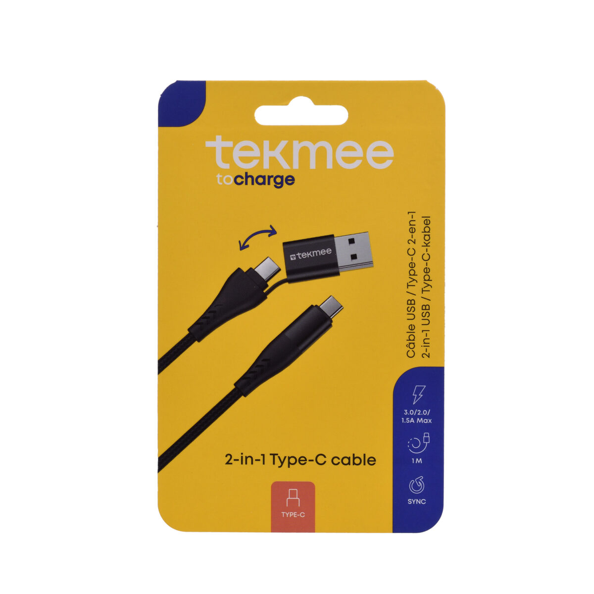 Tekmee oplaadkabel USB-C / USB 2 in 1 1M