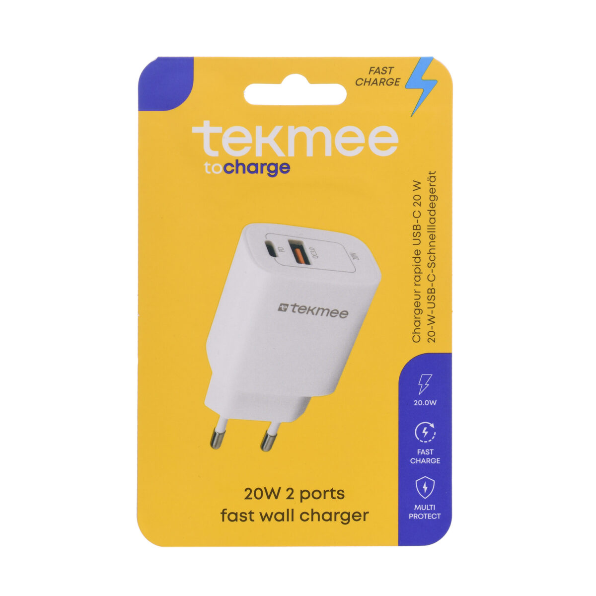 Tekmee thuislader Fast Charge 20W 2 ports USB / USB-C