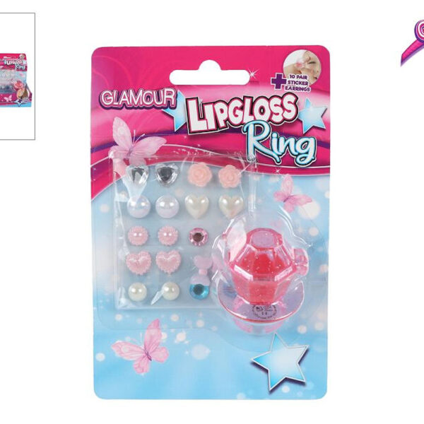 Glamour lipgloss ring en 10 paar oorring stickers