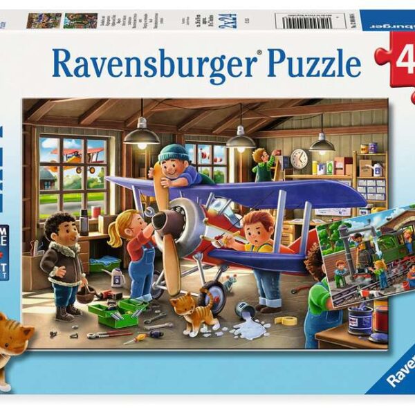 Puzzel 2x24 stukjes Vliegtuig en Trein workshop